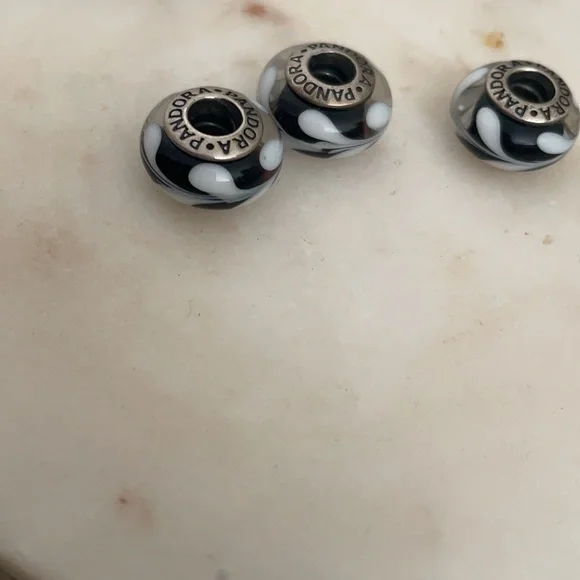 Set 3 retired black glass swirl Pandora charms - Picture 4 of 4